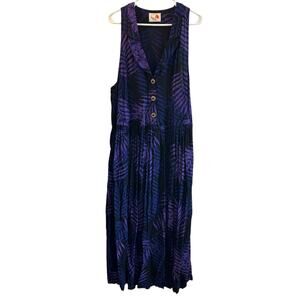 Vintage Reds Threads purple sleeveless dress Large leafy print